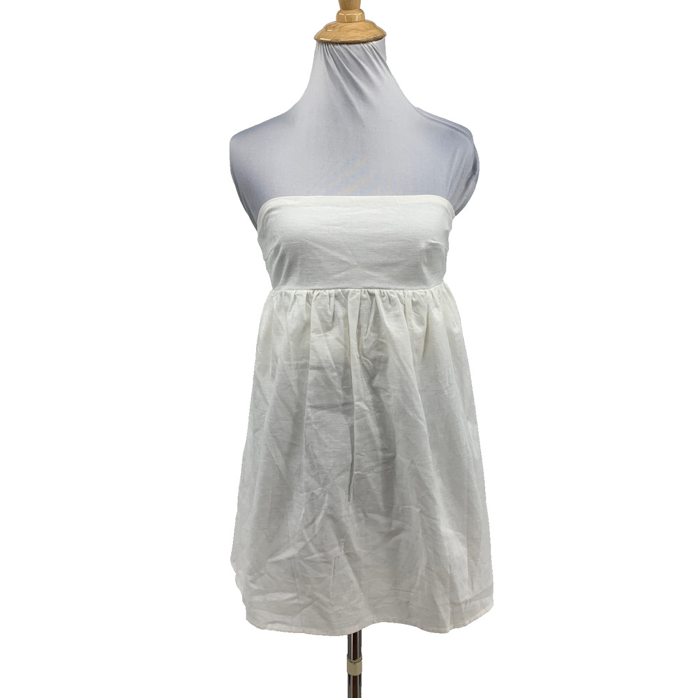 Peppermayo Dress Womens 0 White Dylan Babydoll Linen Blend Smocked Lined Mini